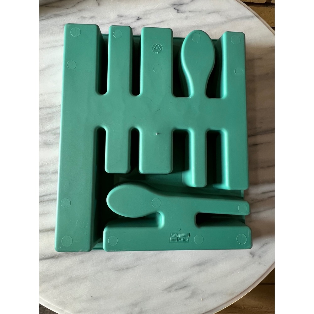 Vintage 90s Teal Plastic Utensil Holder Organizer Tray Drawer Kitchen Gadget - Picture 4 of 6
